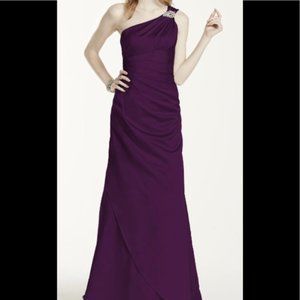 David's Bridal Plum One Shoulder Bridesmaid Dress